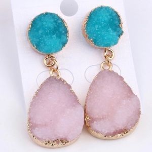 flamingo pink druzy earrings